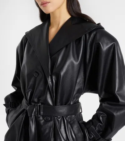Magda Butrym Double-breasted Belted Hooded Leather Jacket In Black