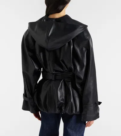 Magda Butrym Double-breasted Belted Hooded Leather Jacket In Black