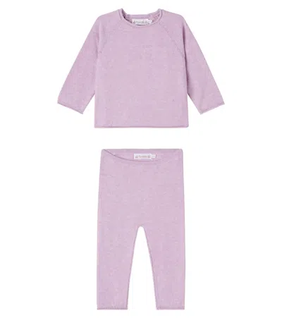 Bonpoint Loana Cotton And Cashmere Sweater And Pants Set In Purple