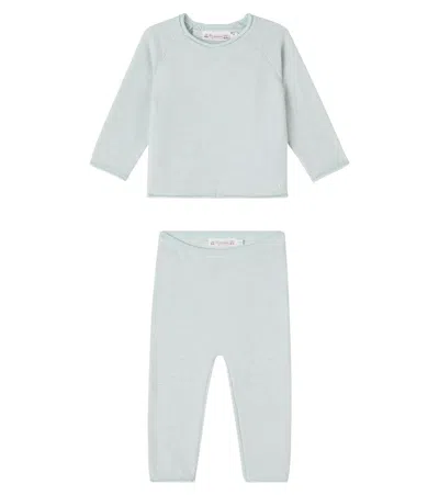Bonpoint Loan Striped Cotton And Cashmere Sweater And Pants Set In Blue
