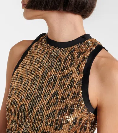 Roberto Cavalli Sequined Leopard-print Minidress In Brown