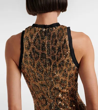 Roberto Cavalli Sequined Leopard-print Minidress In Brown