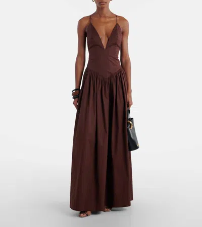 Adriana Degreas Open-back Cotton Maxi Dress In Brown