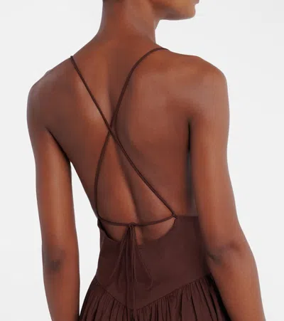 Adriana Degreas Open-back Cotton Maxi Dress In Brown