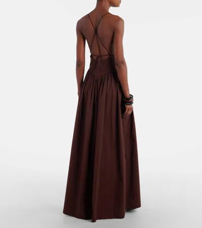 Adriana Degreas Open-back Cotton Maxi Dress In Brown