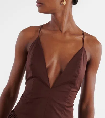 Adriana Degreas Open-back Cotton Maxi Dress In Brown