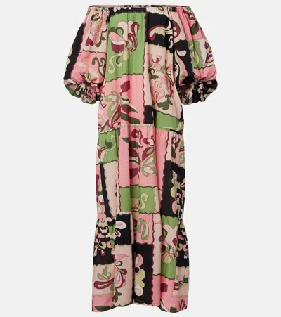 Adriana Degreas Printed Off-shoulder Cotton Maxi Dress In Multi
