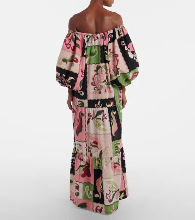 Adriana Degreas Printed Off-shoulder Cotton Maxi Dress In Multi