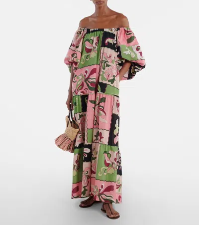 Adriana Degreas Printed Off-shoulder Cotton Maxi Dress In Multi