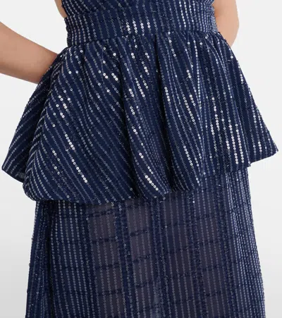 Adriana Degreas Sequined Peplum Maxi Dress In Blue