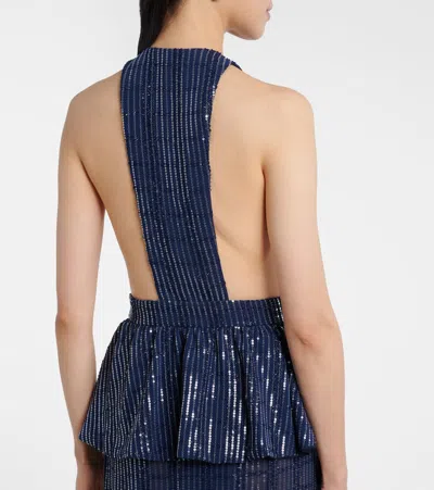 Adriana Degreas Sequined Peplum Maxi Dress In Blue