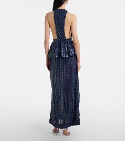 Adriana Degreas Sequined Peplum Maxi Dress In Blue