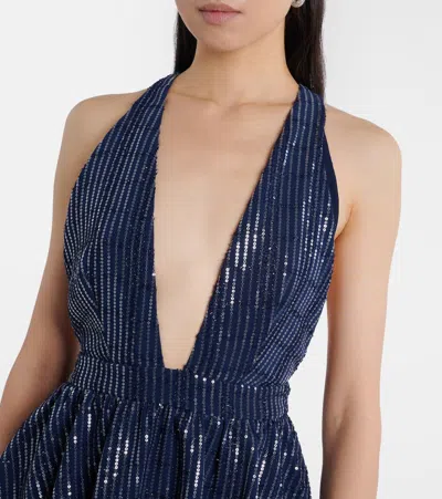 Adriana Degreas Sequined Peplum Maxi Dress In Blue