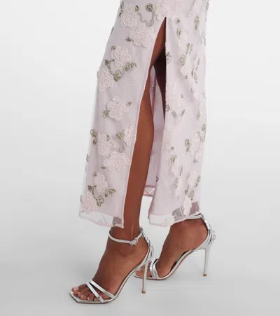 Rotate Birger Christensen Floral Embroidered Halterneck Midi Dress In Purple