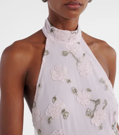 Rotate Birger Christensen Floral Embroidered Halterneck Midi Dress In Purple