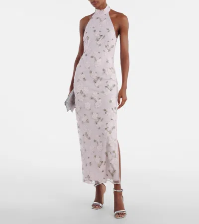 Rotate Birger Christensen Floral Embroidered Halterneck Midi Dress In Purple