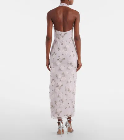 Rotate Birger Christensen Floral Embroidered Halterneck Midi Dress In Purple