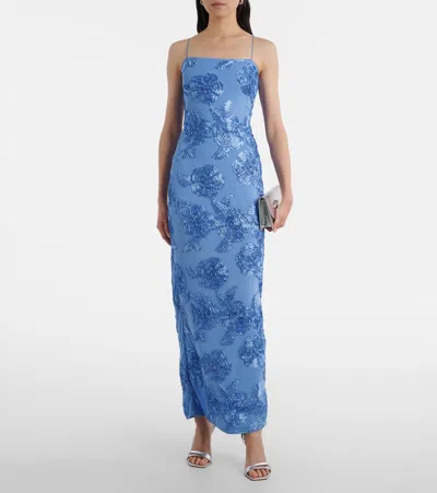Rotate Birger Christensen Floral Embroidered Midi Dress In Blue