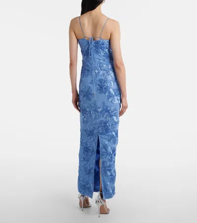 Rotate Birger Christensen Floral Embroidered Midi Dress In Blue