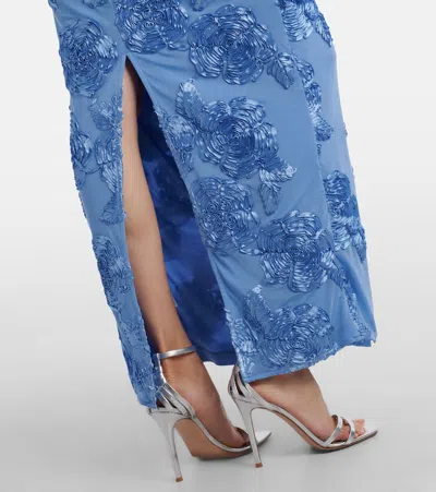 Rotate Birger Christensen Floral Embroidered Midi Dress In Blue