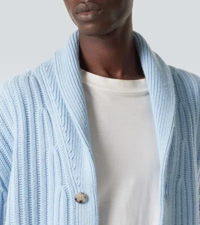 Allude Ribbed-knit Wool And Cashmere Cardigan In Blue
