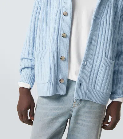 Allude Ribbed-knit Wool And Cashmere Cardigan In Blue