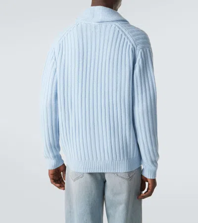 Allude Ribbed-knit Wool And Cashmere Cardigan In Blue
