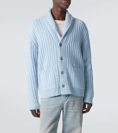 Allude Ribbed-knit Wool And Cashmere Cardigan In Blue