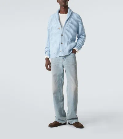Allude Ribbed-knit Wool And Cashmere Cardigan In Blue