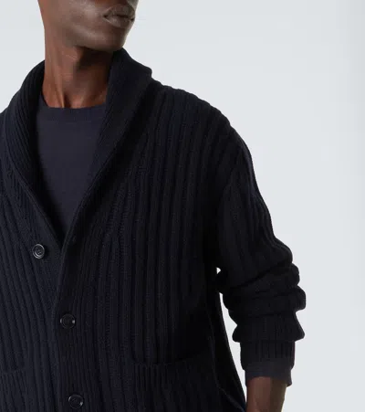 Allude Ribbed-knit Wool And Cashmere Cardigan In Blue