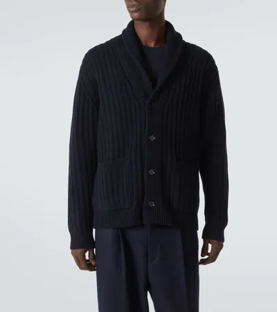 Allude Ribbed-knit Wool And Cashmere Cardigan In Blue