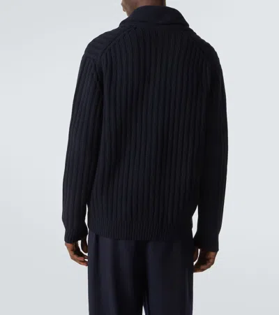 Allude Ribbed-knit Wool And Cashmere Cardigan In Blue