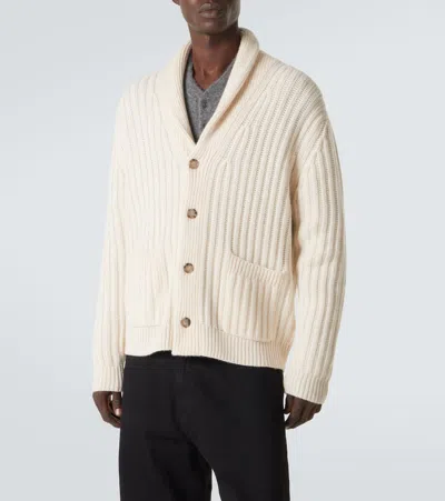 Allude Ribbed-knit Wool And Cashmere Cardigan In Neutral