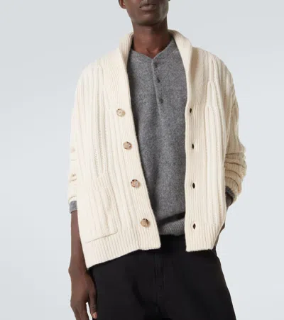 Allude Ribbed-knit Wool And Cashmere Cardigan In Neutral