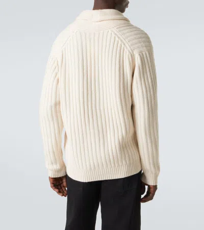Allude Ribbed-knit Wool And Cashmere Cardigan In Neutral