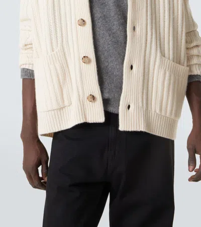 Allude Ribbed-knit Wool And Cashmere Cardigan In Neutral
