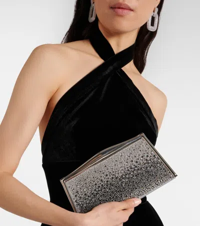 Elie Saab Jolie Suede Clutch With Swarovski Crystals In Silver