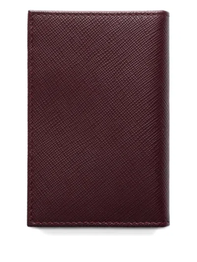 Prada Triangle-logo Leather Card Holder In Burgundy