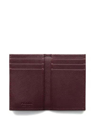 Prada Triangle-logo Leather Card Holder In Burgundy