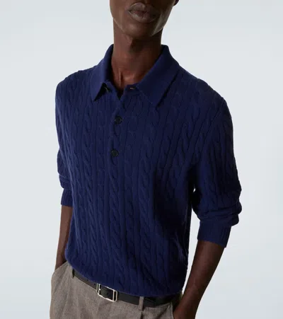 Arch4 Cable-knit Cashmere Polo Sweater In Blue