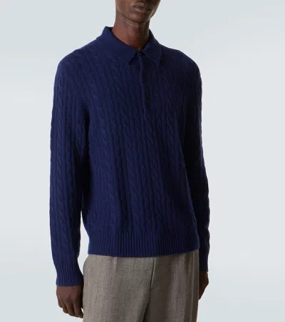 Arch4 Cable-knit Cashmere Polo Sweater In Blue