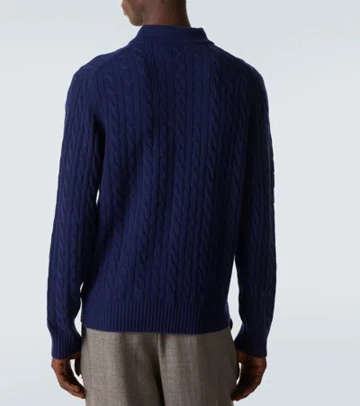 Arch4 Cable-knit Cashmere Polo Sweater In Blue