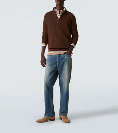 Arch4 Mr Fenchurch Cashmere Half-zip Sweater In Brown