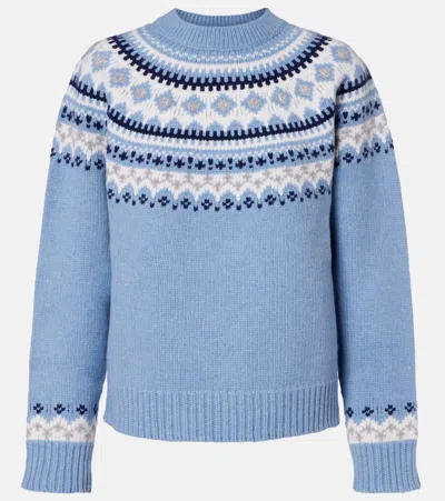 Miu Miu Fair Isle Virgin Wool Jacquard Sweater In Blue