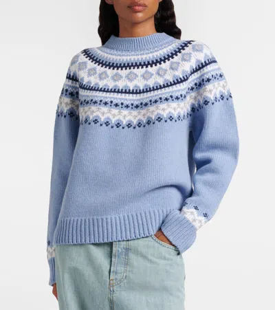 Miu Miu Fair Isle Virgin Wool Jacquard Sweater In Blue