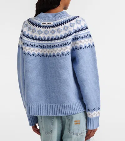 Miu Miu Fair Isle Virgin Wool Jacquard Sweater In Blue
