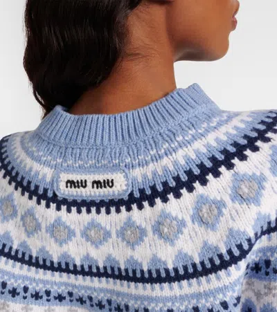 Miu Miu Fair Isle Virgin Wool Jacquard Sweater In Blue