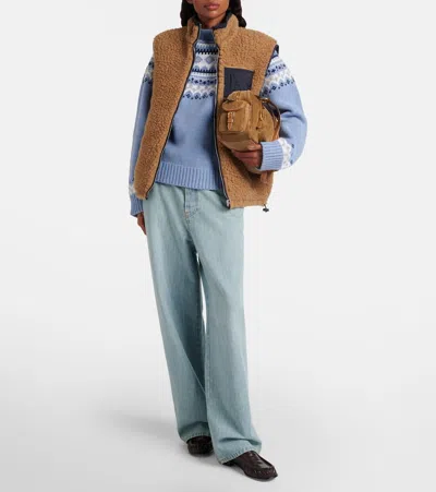 Miu Miu Fair Isle Virgin Wool Jacquard Sweater In Blue