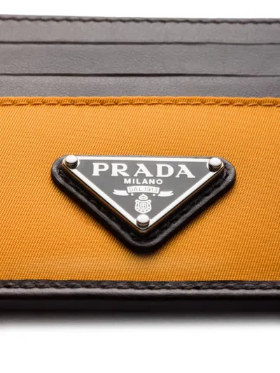 Prada Triangle-logo Leather Card Holder In Brown