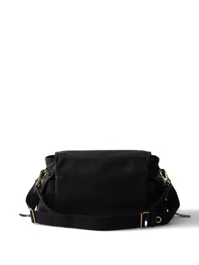Prada Logo Leather Shoulder Bag In Black